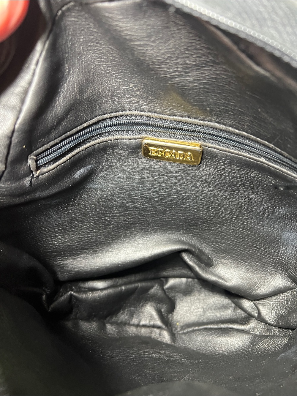 Escada Vintage Round Black Leather Bag Goldtone Hardware Studs Grommets Tassle - Picture 7 of 9